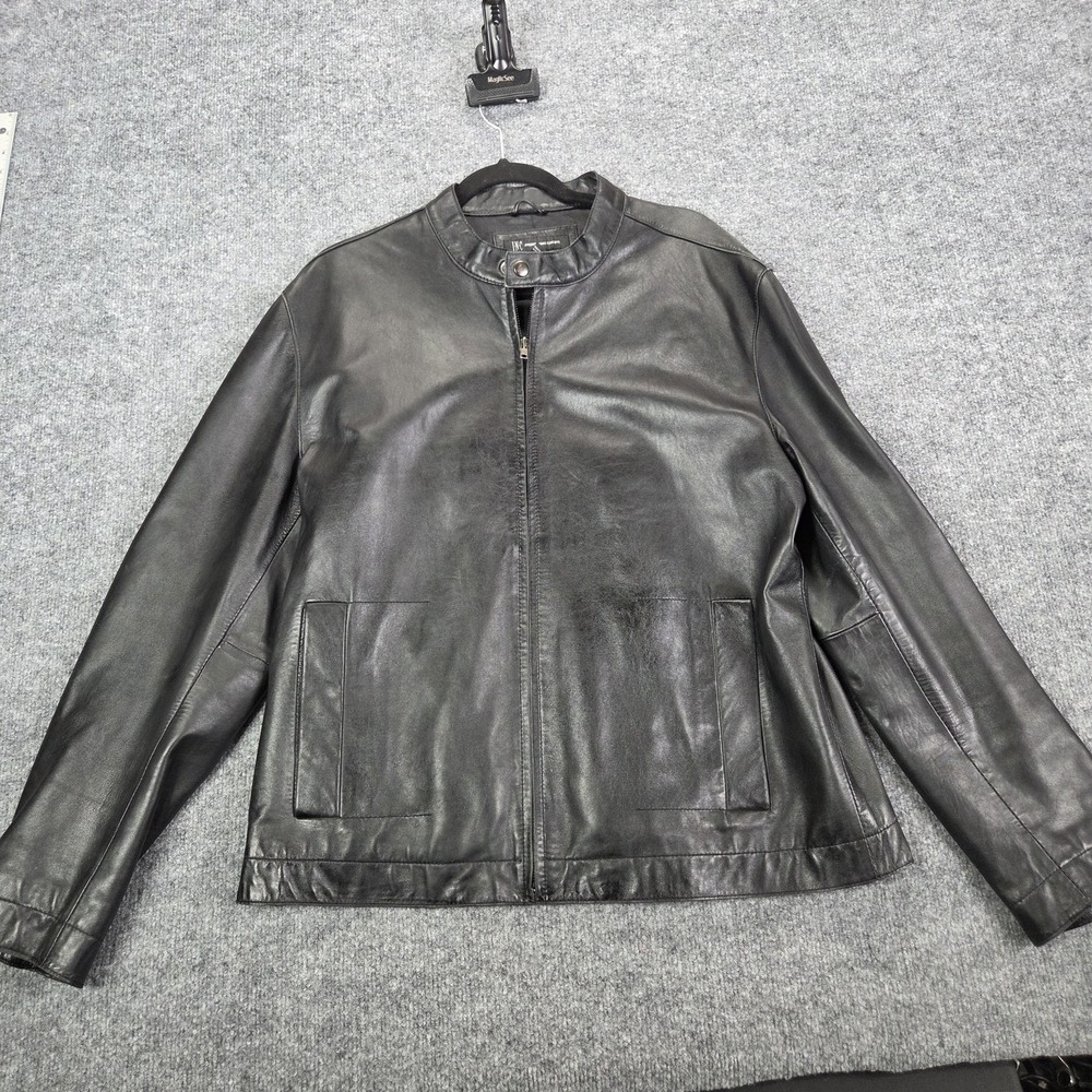 INC International Concepts Jacket Mens XL Black Leather Moto Band Collar Zip